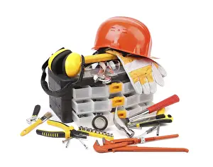 Industrial Equipment Prints: Set of tools and instruments with toolbox