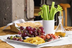 Wine And Cheese Platter Prints: Set of various appetizers for wine