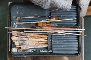 Studio Shot Art Prints: A set of well-worn paintbrushes