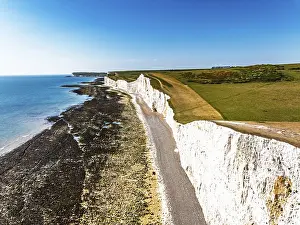 English Channel Coastline Prints: Seven Sisters Cliffs from a drone