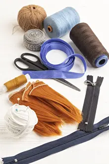 Handicraft Industry Equipment Prints: Sewing accessories: scissors, thread