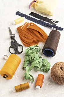 Scissors And Thread Prints: Sewing accessories: scissors, thread