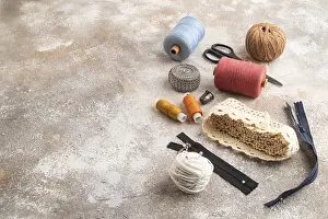Scissors And Thread Prints: Sewing accessories: scissors, thread