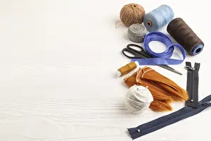 Scissors And Thread Prints: Sewing accessories: scissors, thread