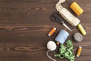 Scissors And Thread Prints: Sewing accessories: scissors, thread