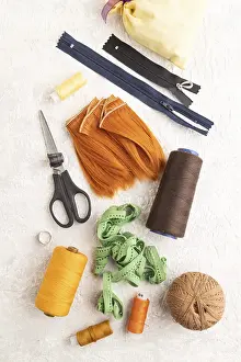 Scissors And Thread Prints: Sewing accessories: scissors, thread