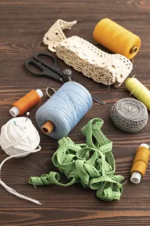 Scissors And Thread Prints: Sewing accessories: scissors, thread