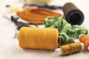 Handicraft Industry Equipment Prints: Sewing accessories: scissors, thread