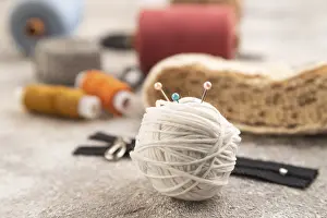 Handicraft Supplies Prints: Sewing accessories: scissors, thread