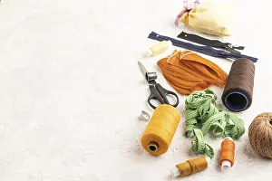 Scissors And Thread Prints: Sewing accessories: scissors, thread
