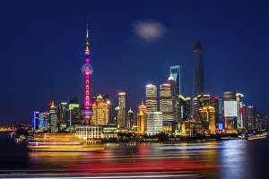 Pudong Skyline At Night Prints: Shanghai