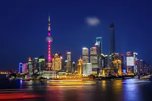Pudong Skyline At Night Prints: Shanghai