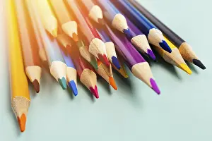 Minimalist Art Prints: Sharp Colored Pencils Print: Minimalist Art Supply Scene