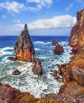 Madeira Island Prints: The sharp red rocks, boiling turquoise surf