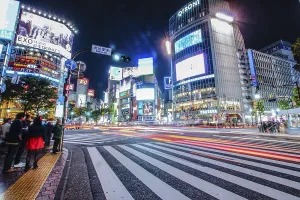 Urban Road Traffic Japan Prints: Shibuya scramble intersection of night view