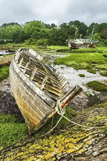 Prints of The ship graveyard of L'Abbesse, known as the Cimetiere de bateaux, lies near Plougasnou in Finistere, Brittany, France Finistere Prints: The Ship Graveyard of L'Abbesse Print