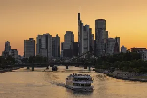 Summer Evening Atmosphere Prints: A ship sails along the Main in the evening