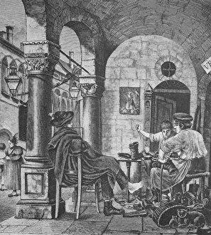 Handicrafts In Europe Prints: Shoemaker's workshop, shoemaker