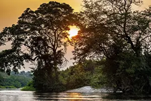 Congo River Sunset Prints: Sidearm of the Congo river at sunset, DR Congo