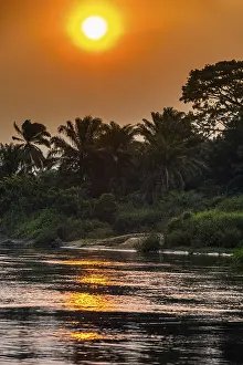 Congo River Sunset Prints: Sidearm of the Congo river at sunset, DR Congo