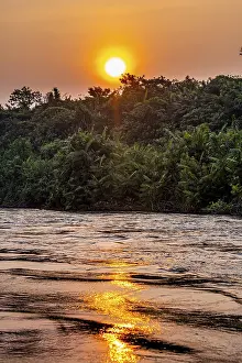 Congo River Sunset Prints: Sidearm of the Congo river at sunset, DR Congo