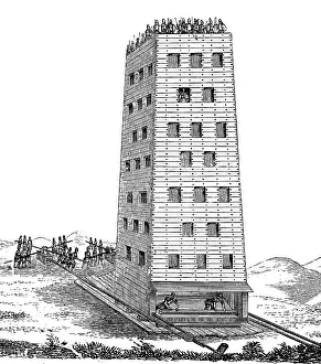German Federal Republic Illustration Prints: Siege tower or breaching tower or siege engine from the time of the second crusade
