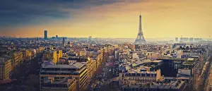 Evening Light On Historic Buildings Prints: Sightseeing Paris panorama with view to the Eiffel Tower