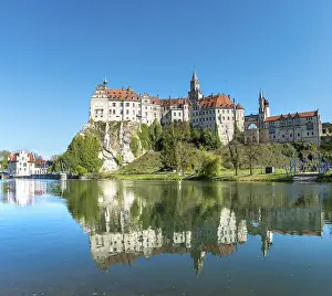 Waterfront Castles Europe Prints: Sigmaringen Castle with reflection in the river Danube