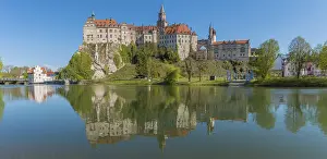 Prestigious Buildings In Europe Prints: Sigmaringen Castle with reflection in the river Danube