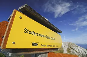 Austrian Mountain Range View Prints: Sign post, Stoderzinken, Styria, Austria