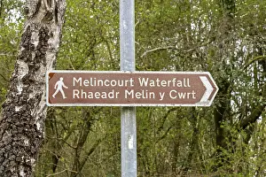 Natural Preserves Europe Prints: Signpost points to the waterfall