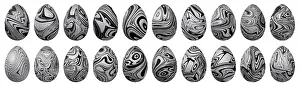 Trendy Easter Egg Set Prints: Silver Easter Eggs Set, Silver trendy style eggs Set