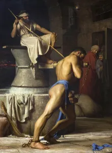Historical Religious Texts Prints: Simson, Samson as a Forced Labourer with the Philistines