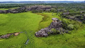 Northern Territory Nature Reserve Prints: Single rock rises above a large