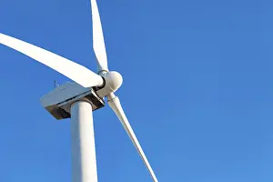 Power Generation Wind Farm Prints: Single wind turbine over dramatic blue sky