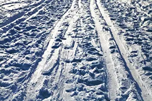 Deserted Ski Area Europe Prints: Ski slopes in snowy fields on cold winter evening