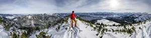 Alpine Lake Scenery Prints: Ski tourer at the summit of Simetsberg