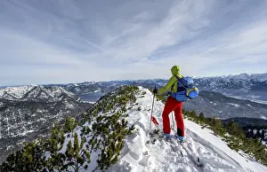 Mountain Panorama View Prints: Ski tourer at the summit of Simetsberg