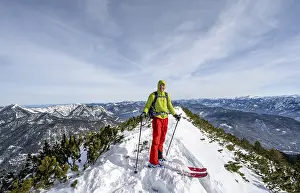 European Winter Landscape Prints: Ski tourer at the summit of Simetsberg