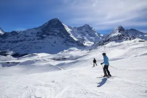 Grindelwald Ski Resort Prints: Skiing against the backdrop of the north face of the Eiger in Grindelwald