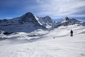 Mountain Peak Landscape Photography Prints: Skiing against the backdrop of the north face of the Eiger in Grindelwald