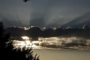 Empty Sky With Clouds Prints: Sky with clouds and sunbeams, August, Germany