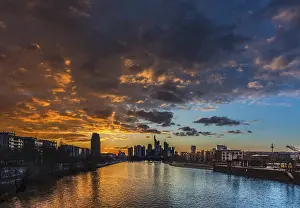 Frankfurt Skyline At Sunset Prints: Skyline with cloudy sky at sunset