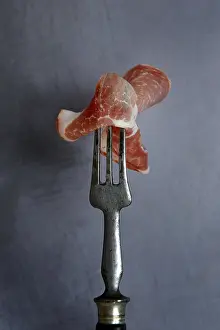 Coppa Ham Prints: A slice of coppa on fork, Germany
