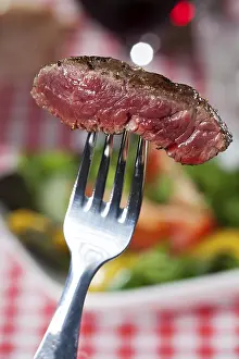 Framed Print : Steak Print on Fork Over Salad