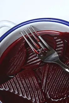 Beta Vulgaris Prints: Sliced pickled beetroot with peel and fork
