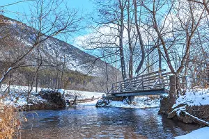 Austria Winter Landscape Prints: Small bridge over stream, Winter