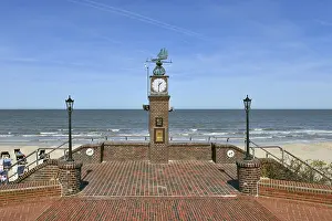 Lower Saxony Travel Photography Prints: Small clock tower and steps at the beach