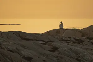 Scandinavian Archipelago Landscape Prints: Small lighthouse at sunset, archipelago