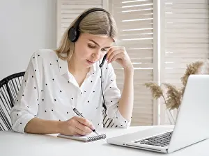 Office Job Training Prints: Smart young student thinking her notes